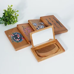 1pc Portable 2 in 1 Folding Comb Mirror Set Peachwood & Rosewood Folding Hair Comb Women Accessories