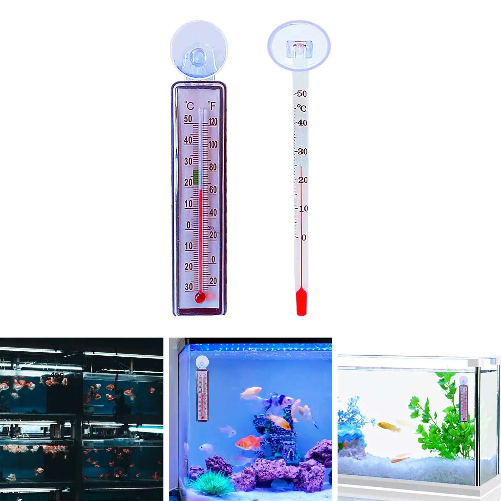 5x Floating Thermometer Accurate Measurement Analog for Freshwater and Saltwater Glass Tube Large Range with Suction Cup