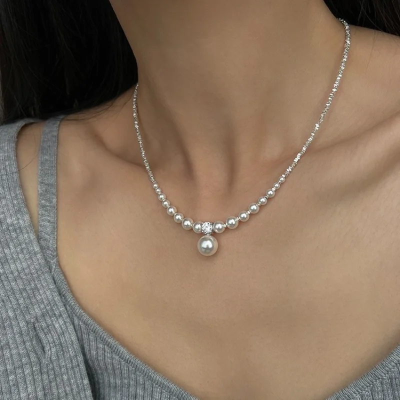 

Shi Jia's pearl gradient necklace, niche design, high-end feeling, collarbone chain, Valentine's Day gift for girlfriend A63