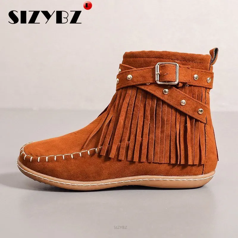 Snow Boots Women Winter Shoes Woman Suede Ankle Boots Warm Autumn Fashion Rivet Boots Buckle Strap Casual Flat Women Shoes