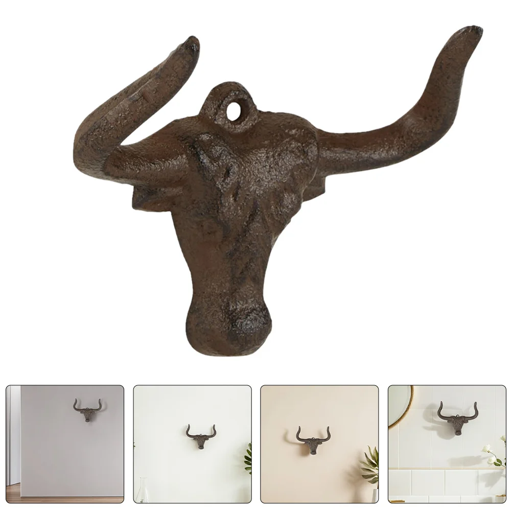 

Cast Iron Cow Head Double Hooks Rustic Vintage Western Wall Mounted Hat Rack Cowboy Hat Hanger Decorative Animal Wall Hook