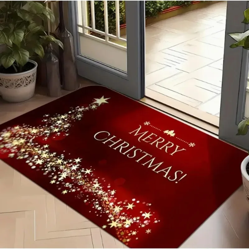 Happy Christmas Sparkling Star Pattern Door Mat Is A Wonderful Christmas Gift Mat That Home and Christmas Decoration Doorways