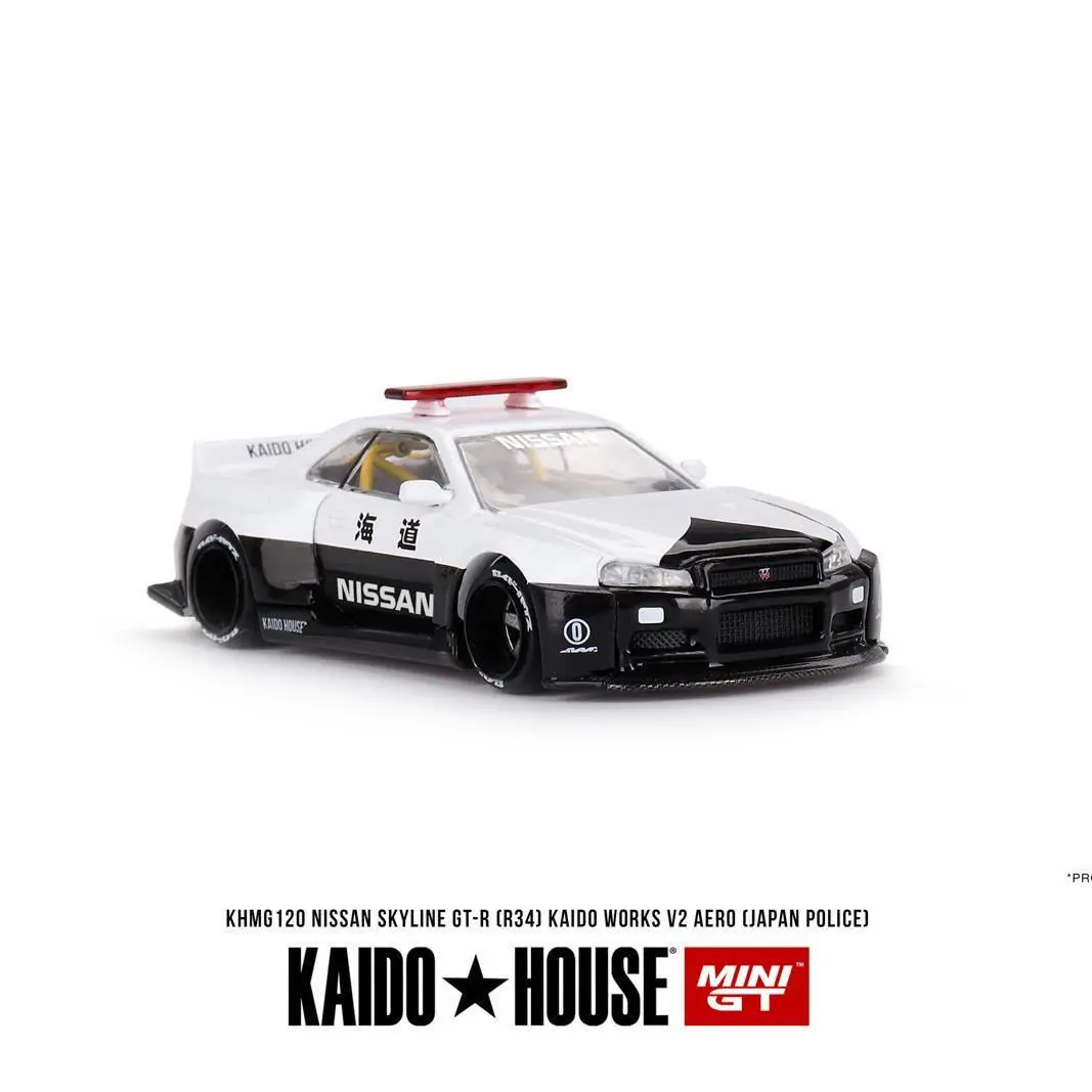 

Kaido MINIGT 1:64 Nissan Nissan Skyline GTR R34 Police Car Alloy Model Street 120