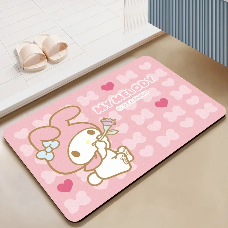 My Melody Absorbent Quick Dry Bathroom Mat, Diatomite Non-slip Rug for Shower and Toilet Floor
