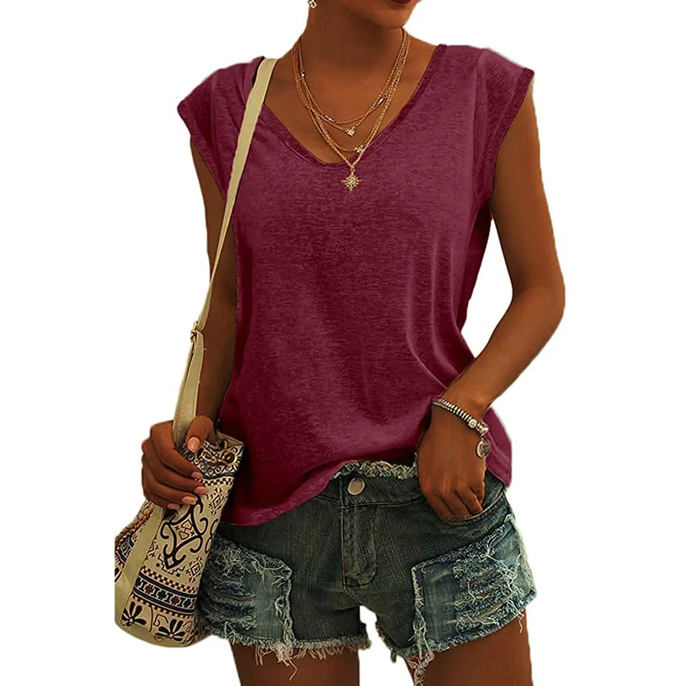 T-shirt senza maniche da donna canotte Casual larghe canotte Basic canotte da spiaggia moda donna estate top Cap magliette a maniche corte