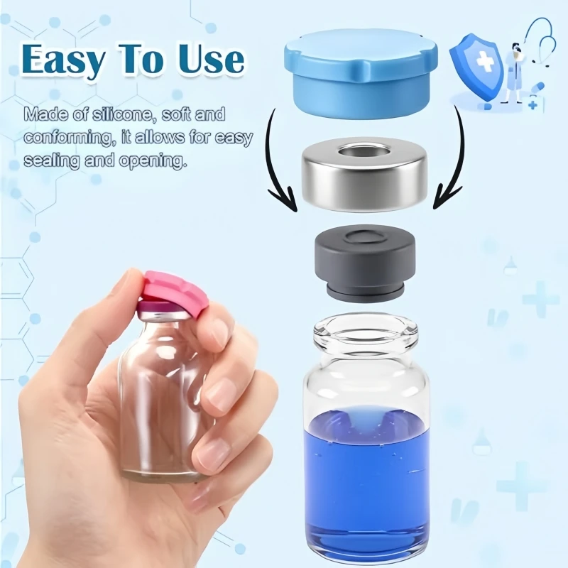 Silikon-Peptid-Fläschchen-Schutzkappen für 1ml 2ml 3ml 5ml Insulinfläschchen Wiederverwendbare Staubresistente Flip-Off-Deckel Peptid-Aufbewahrung – Detail 4