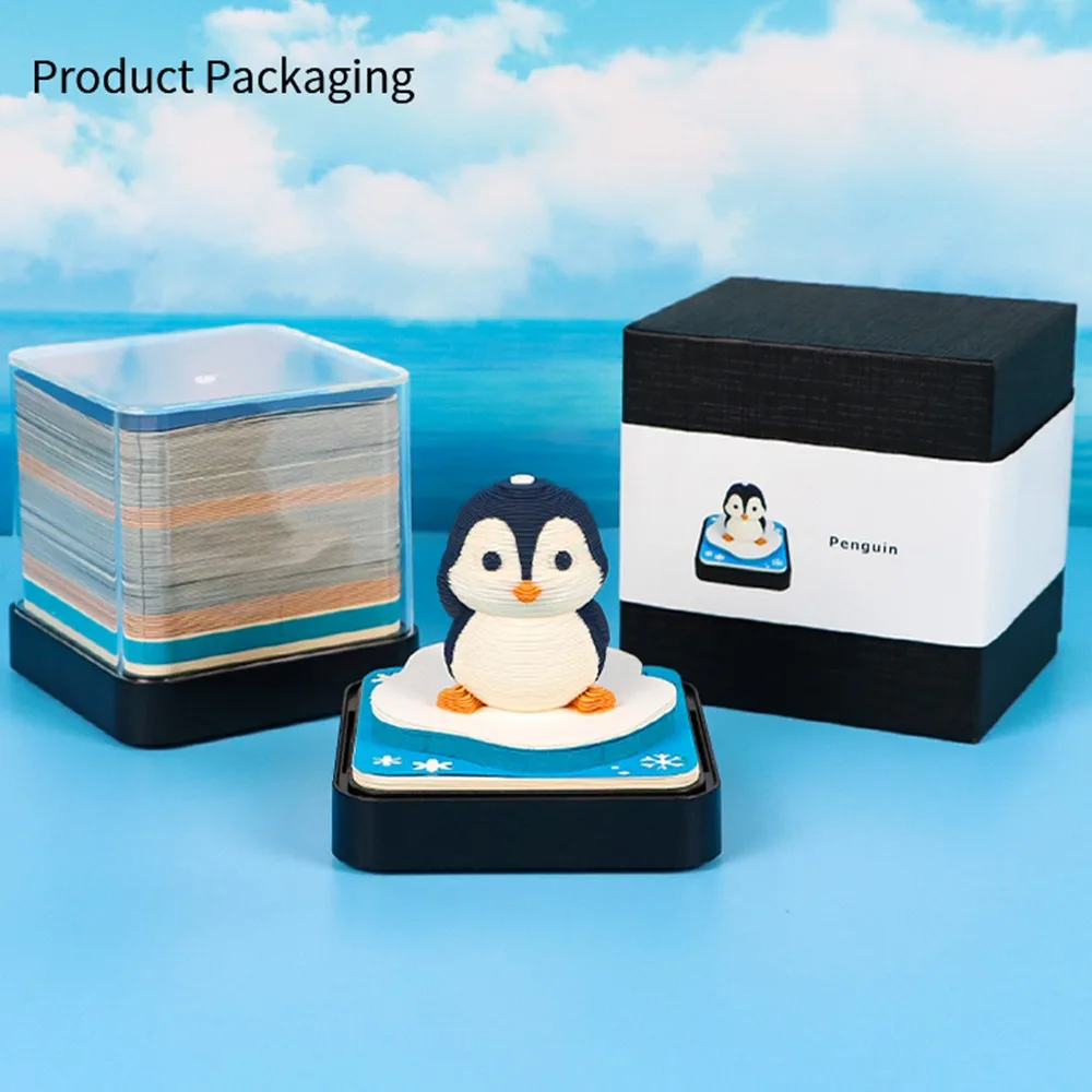 3D Mini Penguin Notebook para Crianças, Paper Carving Model Notepad, Presentes de mesa, Novo