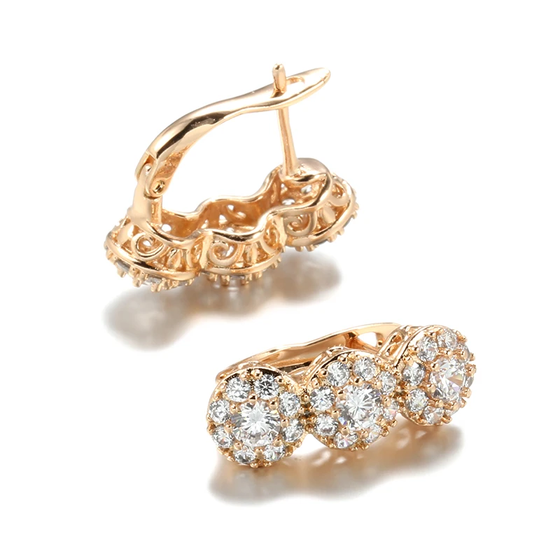 Kinel Luxury 585 Rose Gold Color Women Dangle Earrings Geometry Full Natural Zircon Geometry Bride Wedding Fine Daily Jewelry