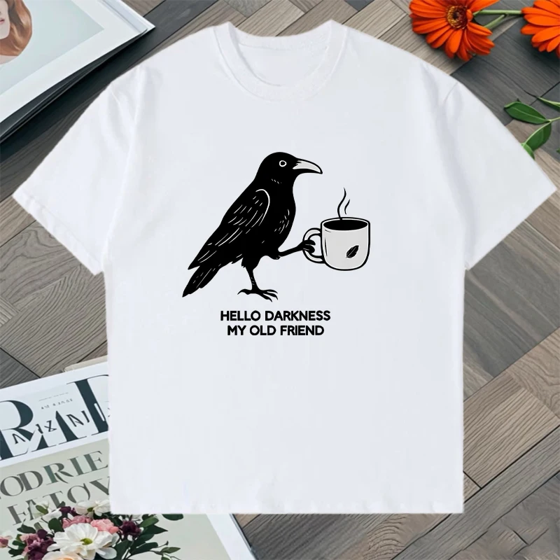 

2025 Vintage Crow Coffee Oversized T Shirt Halloween Style short sleeve T-shirt Cotton Tops Men Women Crew Neck clothing Unisex