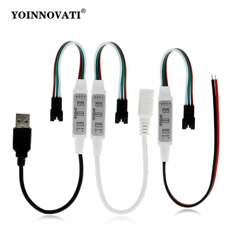 SP002E Mini RGB LED Controller 3 Button DC 5-24V USB Powered Dimmer for WS2812B WS2811 Addressable Magic Color LED Strip Lights