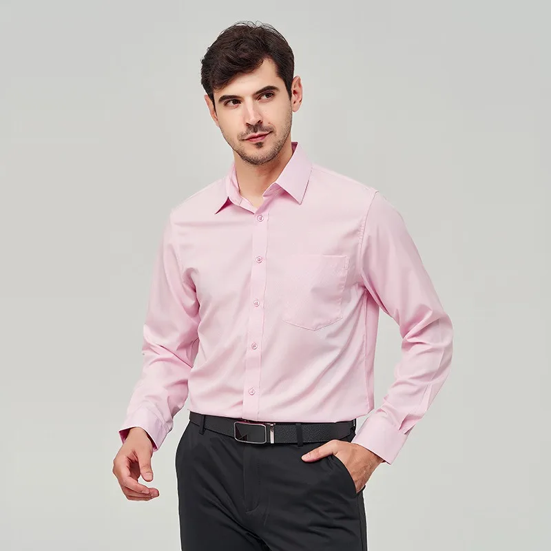 Men Breathable Business Shirts Wrinkle Resistant No-iron Breast Pocket Trendy Quality Tops & Tee Stretch Dress Shirt Man Clothes