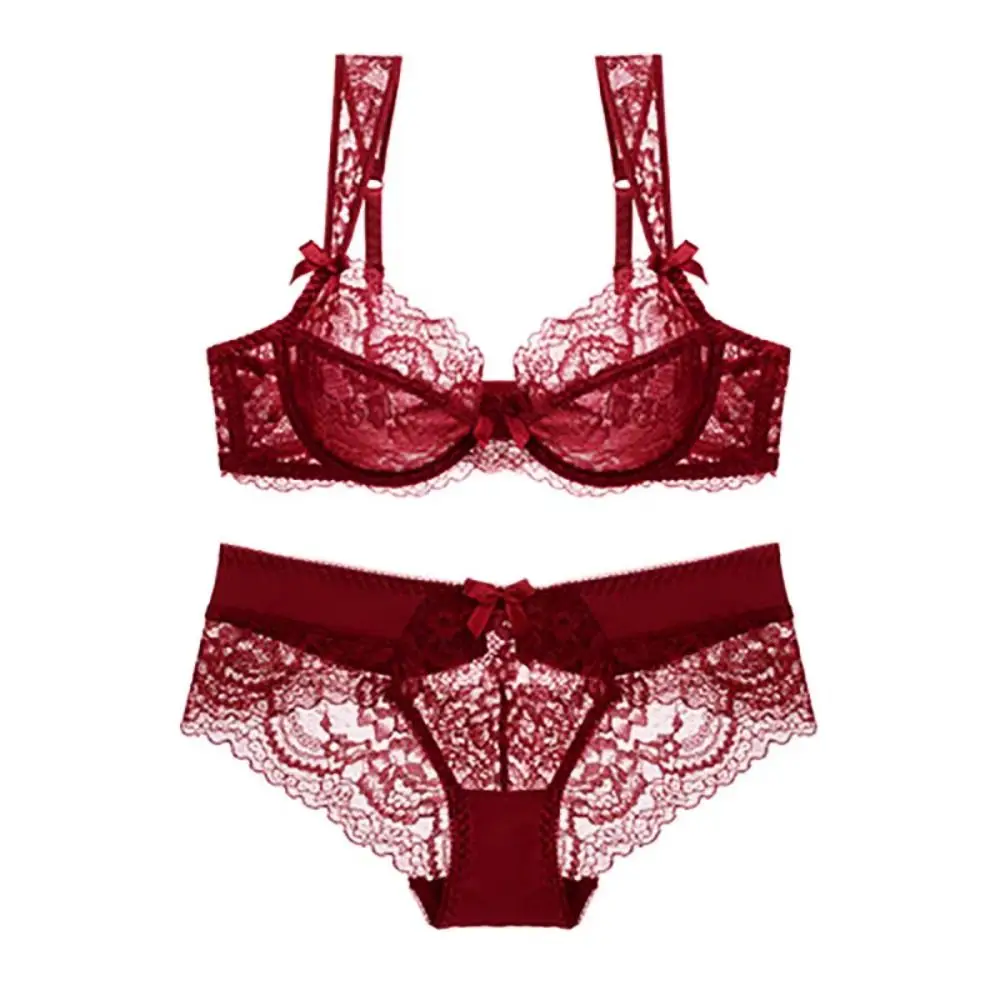 2-Piece Versatile Lace Lingerie Set Bowknot Ballet Style Women Underwear Sheer Wireless Bra