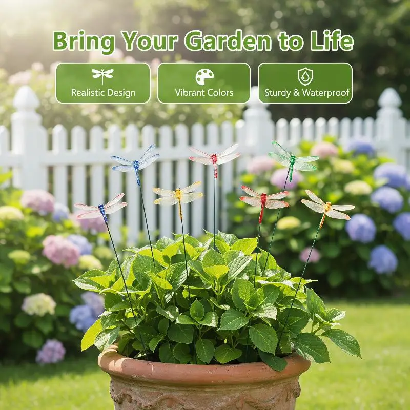 5/10pcs Colorful 3D Dragonfly Garden Yard Flower Arrangement Outdoor Planter