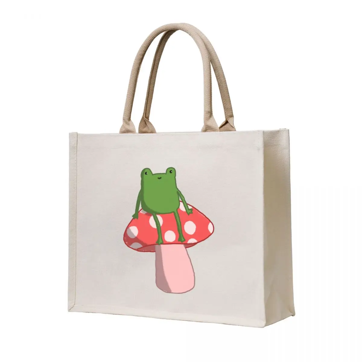 

Little Phrog Sitting on Mushroom Tote Bag personalized tote bags woman 2025 sacs de shopping