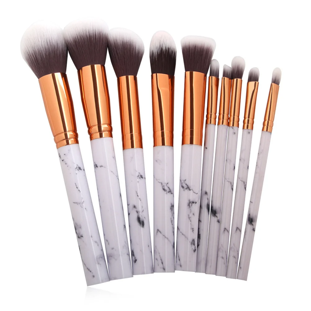 

10Pcs Marble Look Makeup Brush Kit Silky Soft Brushes Foundation Eye Shadow Eyeliner Blush Concealer Portable