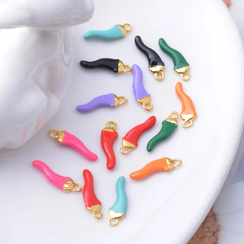 30pcs  Alloy Red Pepper charm Dripping oil Both Sided Enamel chilli Earrings Pendant Jewelry Accessories