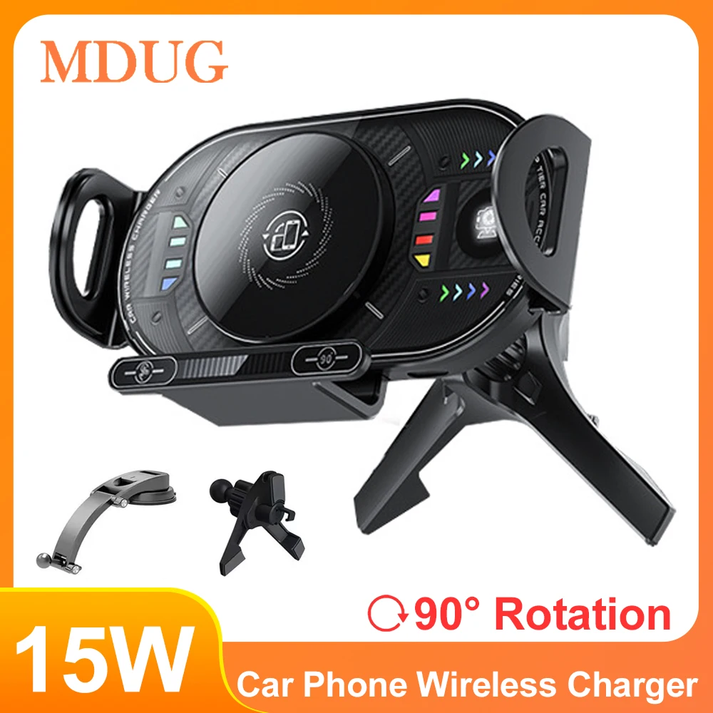 

15W Universal Car Phone Wireless Charger Holder Automatic 90° Rotation Mount for Samsung Galaxy Fold Flip S25 S24 Iphone 17 16
