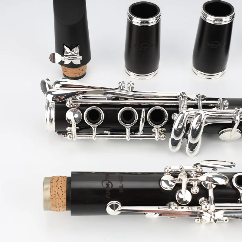 ANMUTIG Ebony Wood Speciality Clarinet 17 18 Key Bb Silver Plated 802