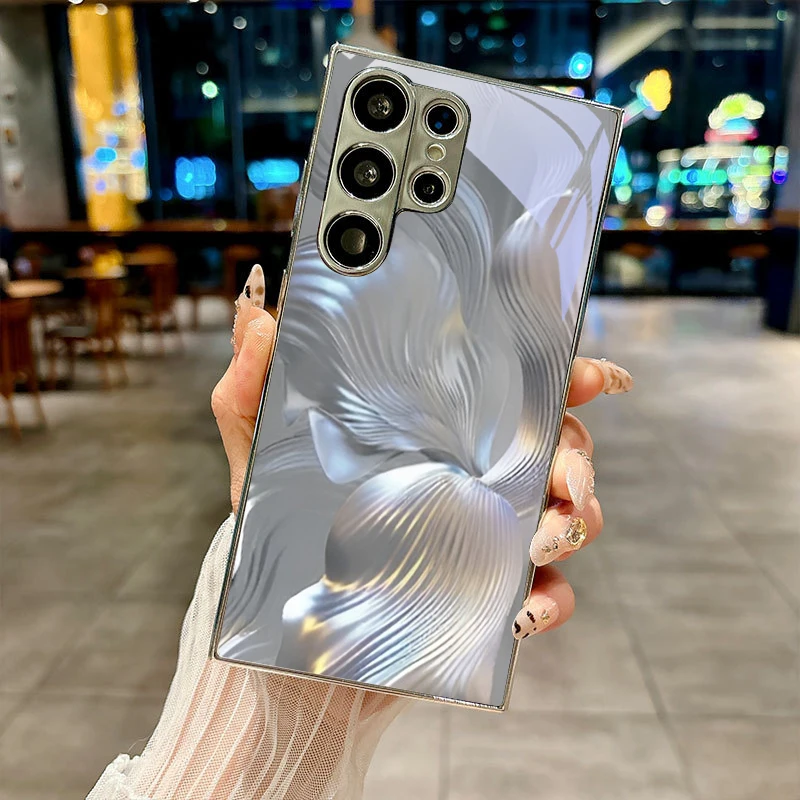 Metal Petal Electroplated Silver Phone Case For Samsung Galaxy S26 S25 S24 S23 S22 S21 S20 Ultra Plus FE 26 5G Glass Back Cover