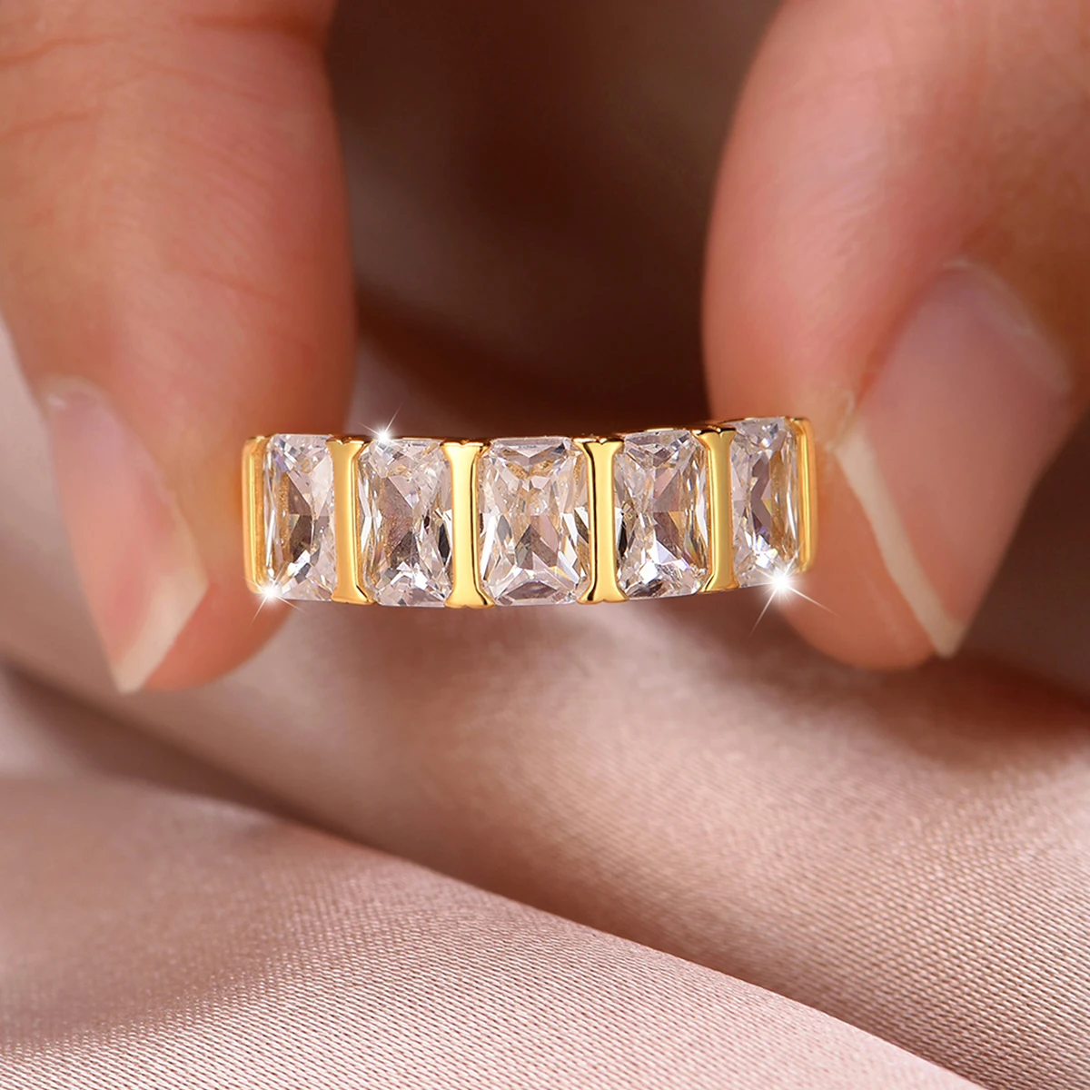 خاتم ألماس مويسانيتي مطلي بالفضة عيار 18 قيراط مطلي بالفضة مع 4.0 قيراط/6*4 ملم هدية للنساء