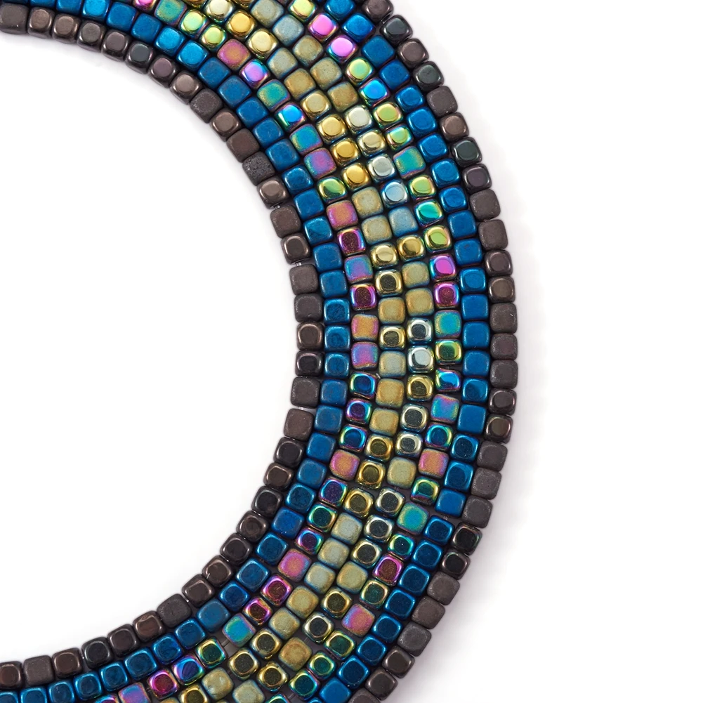

Pandahall 4Strands Mixed Color Cube Vacuum Plating Electroplate Non-magnetic Synthetic Hematite Bead For Jewelry Making