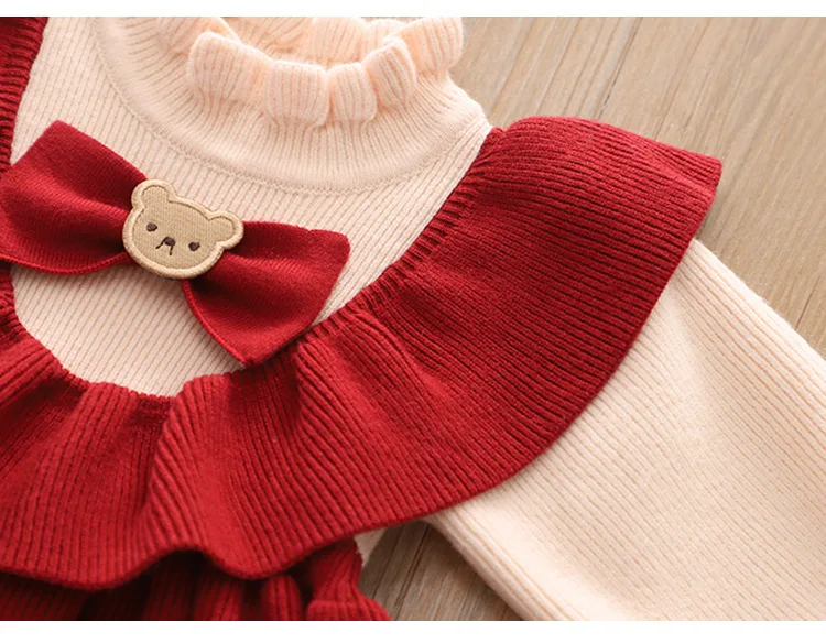 عيد الميلاد محبوك فستان طفل الفتيات الأطفال فستان عيد الميلاد الخريف طفل الفتيات فستان أحمر الاطفال فساتين الأميرة 01 2 3 4 5 سنوات