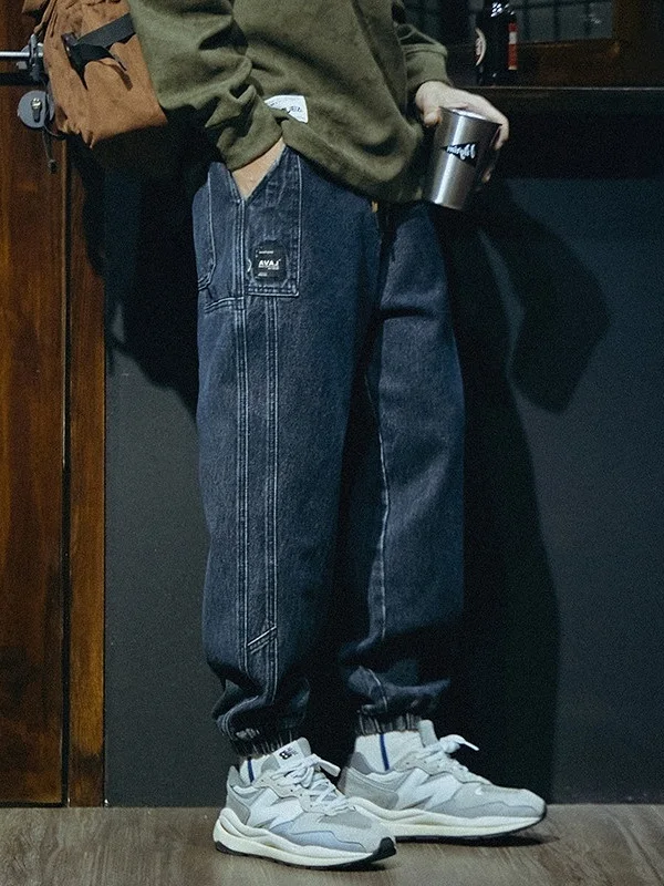 

Мужские джинсы American Sle свободного кроя в стиле ретро, японские широкие брюки с отворотами, весенне-осенние универсальные брюки больших размеров