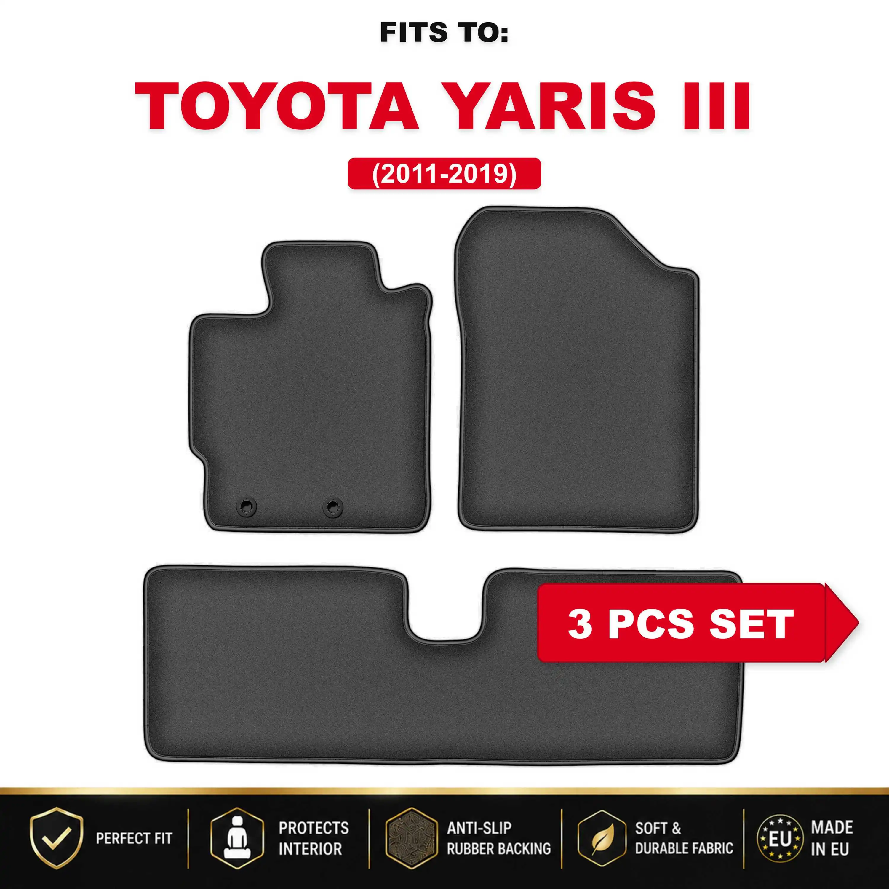 PREMIUM auto velour matten voor: Toyota Yaris III 2011-2019 auto passende automattenset