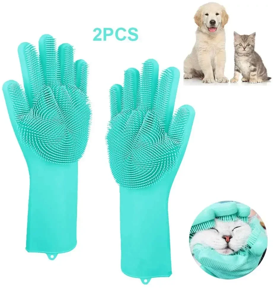 Pet Grooming Cleaning Gloves Dog Cat Bathing Shampoo Glove Scrubber Magic Dishwashing Cleanner Sponge Silicon Hair Removal Glove