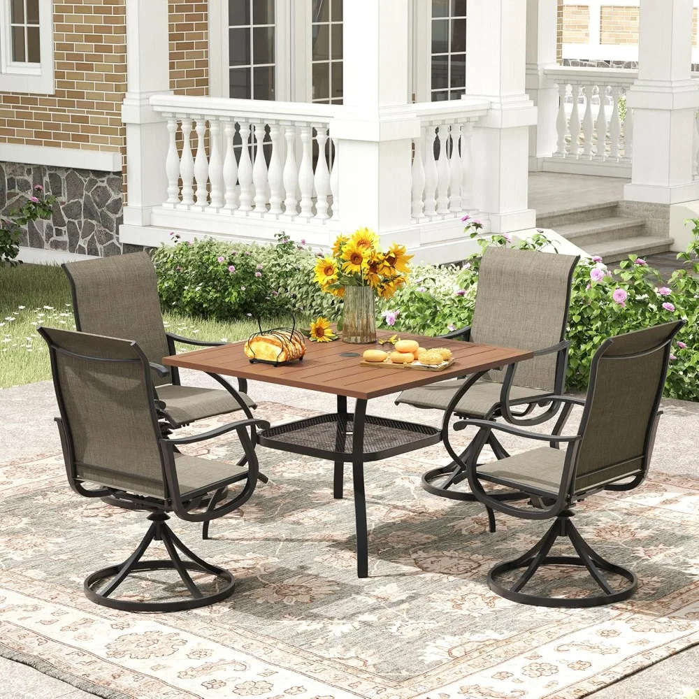 

Outdoor Dining Set for 4, Patio Furniture Set Includes 37.8" Square Dining Table with Umbrella Hole and 4 Swivel Patio Chairs fo