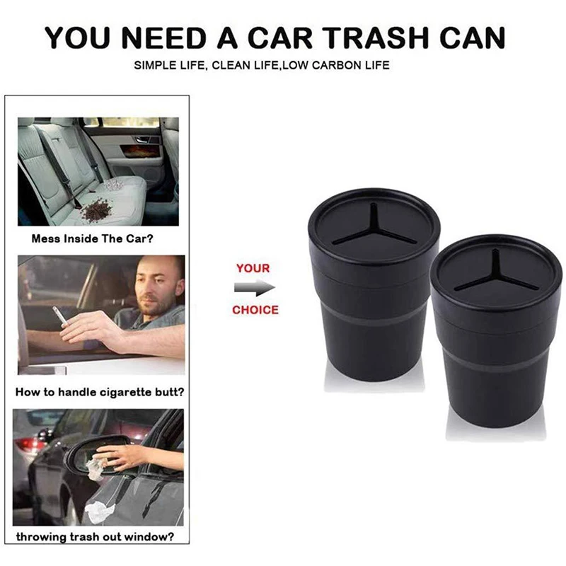 Y 1PC New Multifunctional Car Mini Trash Bin Cup Holder Car Trash Can Auto Holder Cap Mounts Black Plastic Interior Accessories