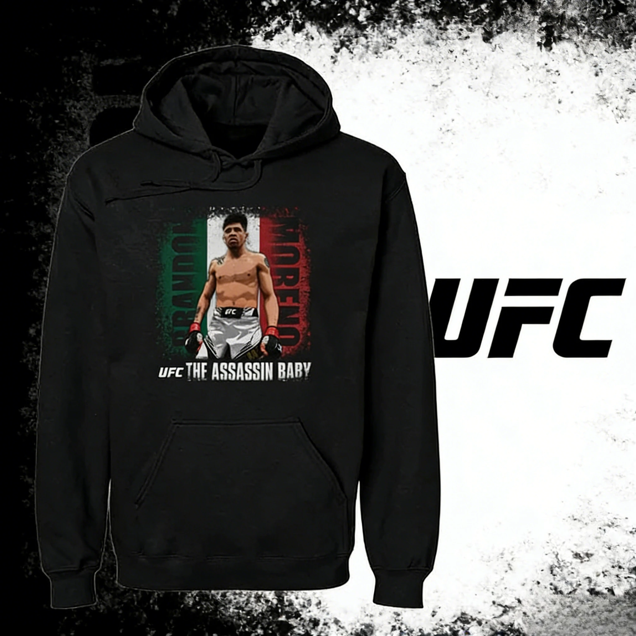 UFC Brandon Moreno-Themen-Sweatshirt mit schwarzer Kapuze 2025–26, lockeres Herbst-/Winter-Sweatshirt, geeignet für Männer und Frauen