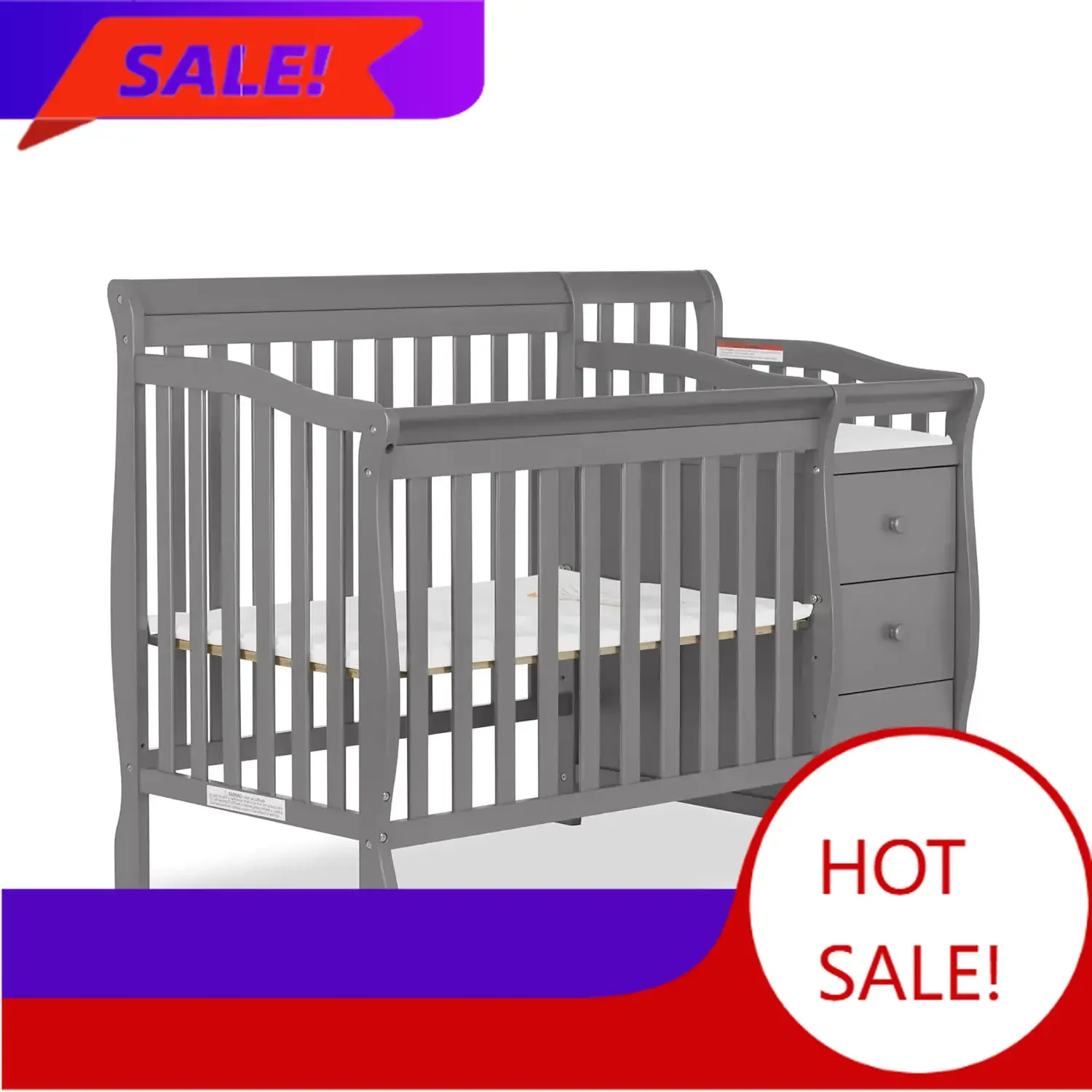 

Бестселлер Jayden: Мини-кроватка-трансформер 4-в-1 с пеленальным столиком и местом для хранения, серый стальной металл, сосна, GreenGuard Gold и JPM