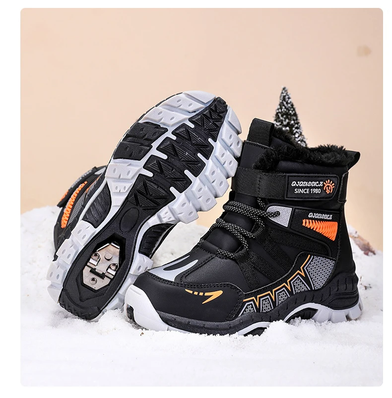 Kinder Outdoor Schneestiefel Winter Mode High-Top Warme Plüsch-Wanderschuhe Bequeme Rutschfeste Wanderschuhe Jungen Outdoor-Sneaker – Detail 16