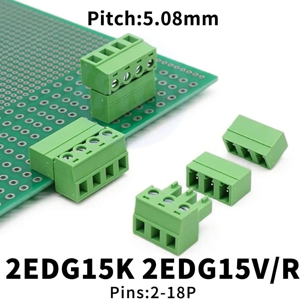 (10 Sets) KF 2EDG15K + 2EDG15V 2EDG15R 5.08mm Plug-in PCB Terminal Block 15EDG15K 5.08 Right Angle/Straight Pin Plug Set 2~18Pin