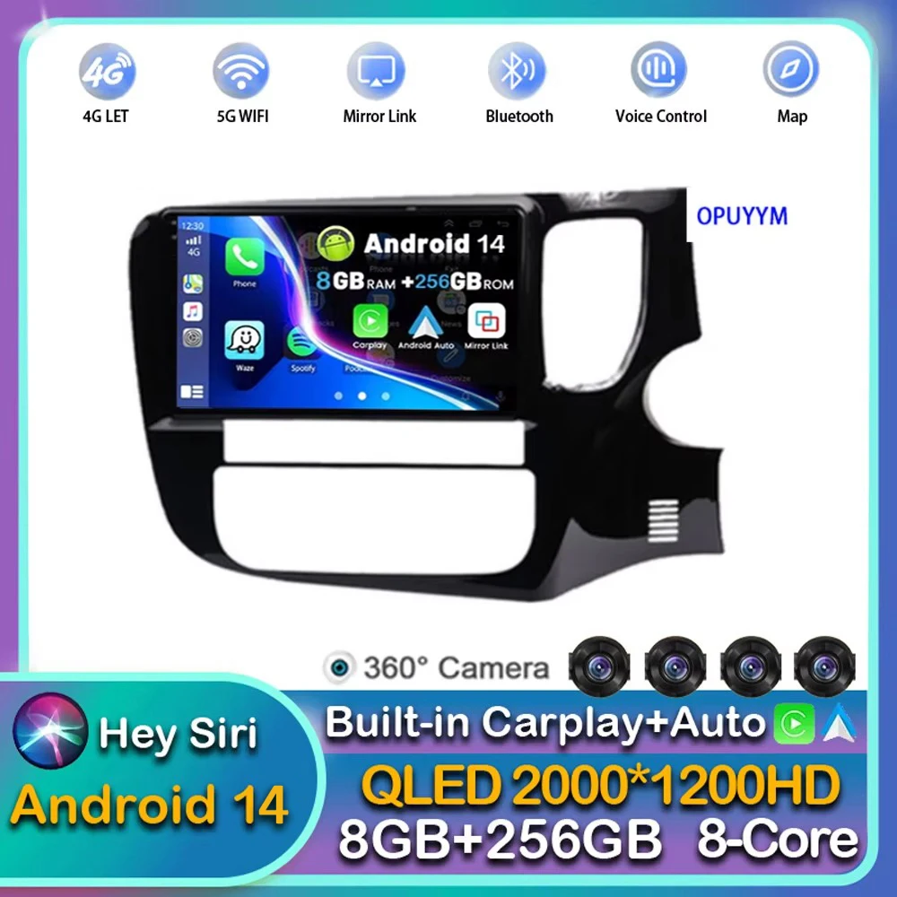 

Автомобильный радиоприемник Android14 Carplay для Mitsubishi Outlander 3 GF0W GG0W 2012 - 2018 2019 2020 мультимедийный плеер GPS стерео WIFI + 4G