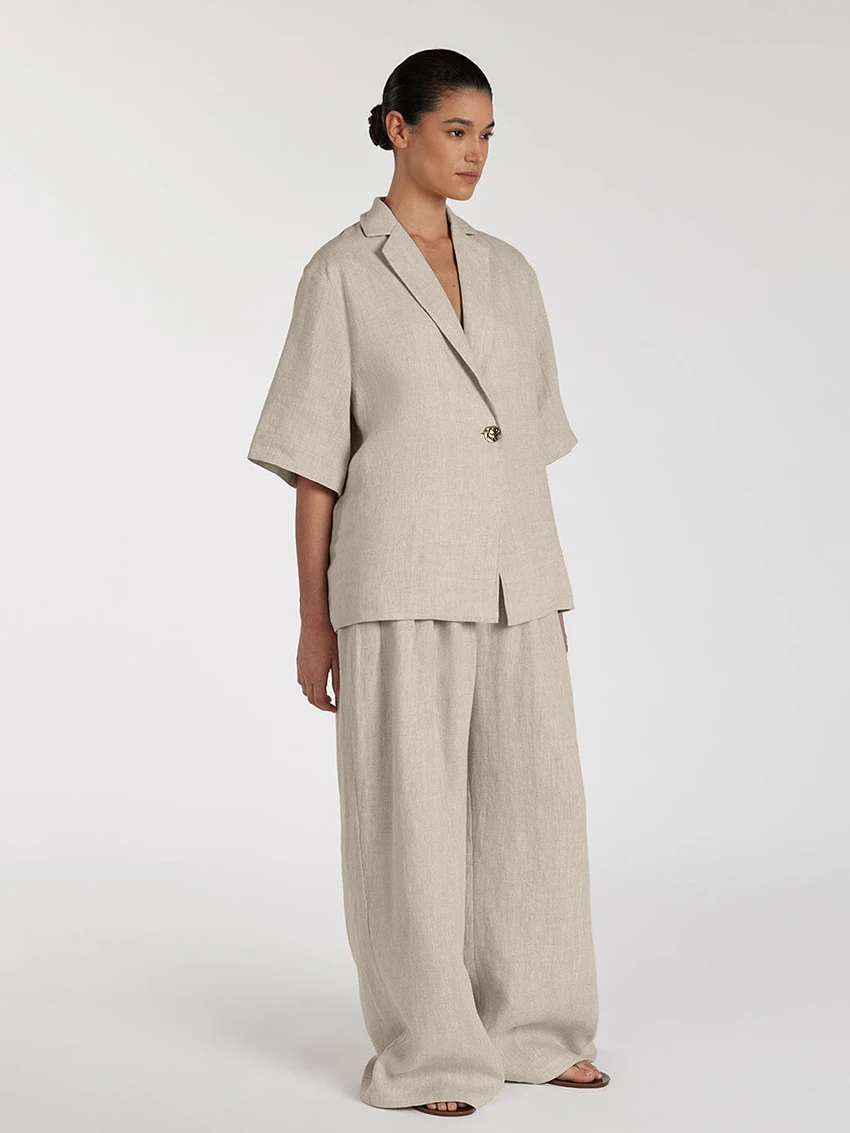 Marthaqiqi Casual Women Pajama 2 Piece Set Half Sleeve Nightgown Sexy Turn-Down Collar Nightwear Pants Loose Ladies Home Clothes