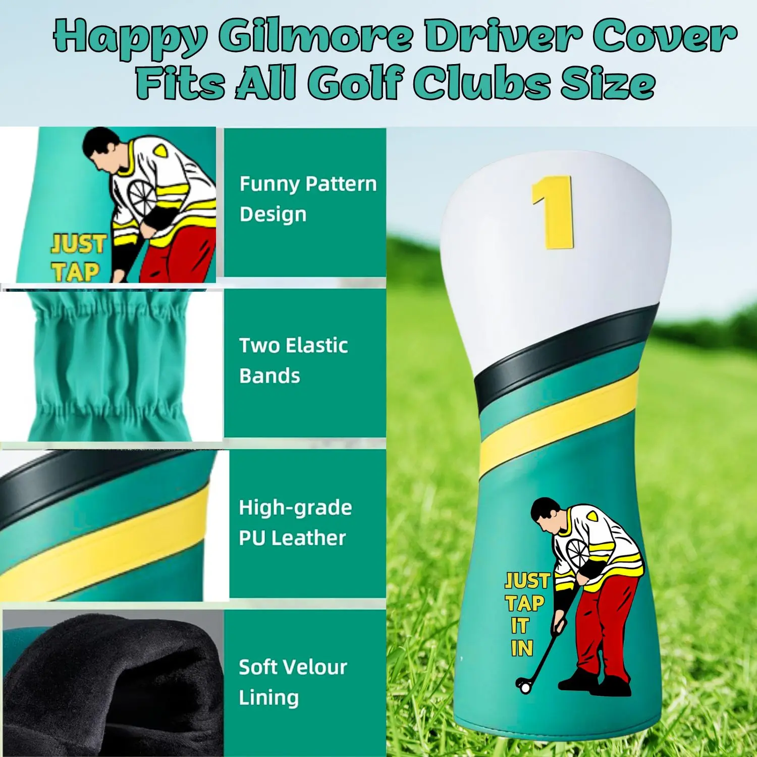 Golf Headcovers Happy Gilmore Golf Club Head Covers for Drivers，Premium Gilmore Head Covers for Father‘s Dad Gift image 3