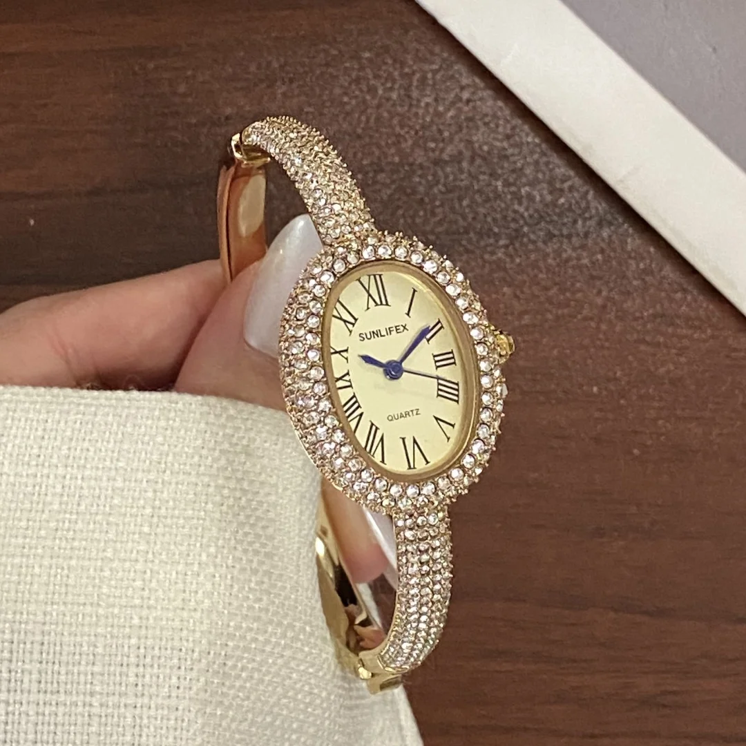 Sunlifex الماس مرصع البيضاوي الهاتفي الإسورة ساعة اليد للسيدات سوار كوارتز العلامة التجارية الشهيرة الساعات النسائية Saati Relojes