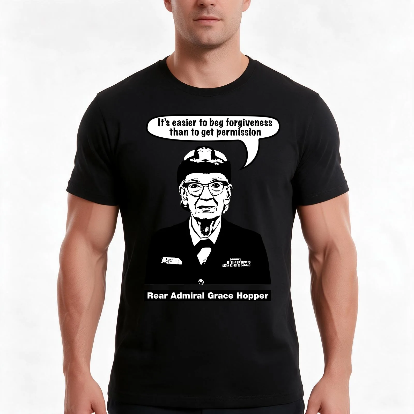 Grace Hopper T-Shirt, Summer Casual Cotton Tee, Oversized Streetwear Tops, Vintage Graphic Print, Loose Fit Short Sleeve