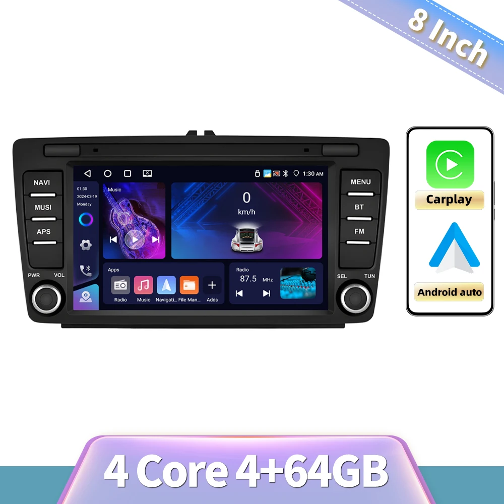 Podofo 8 inch Carplay Android autoradio voor Skoda Octavia II/MK2/Yeti/Rapid intelligent autosysteem 2din GPS navigatie RDS