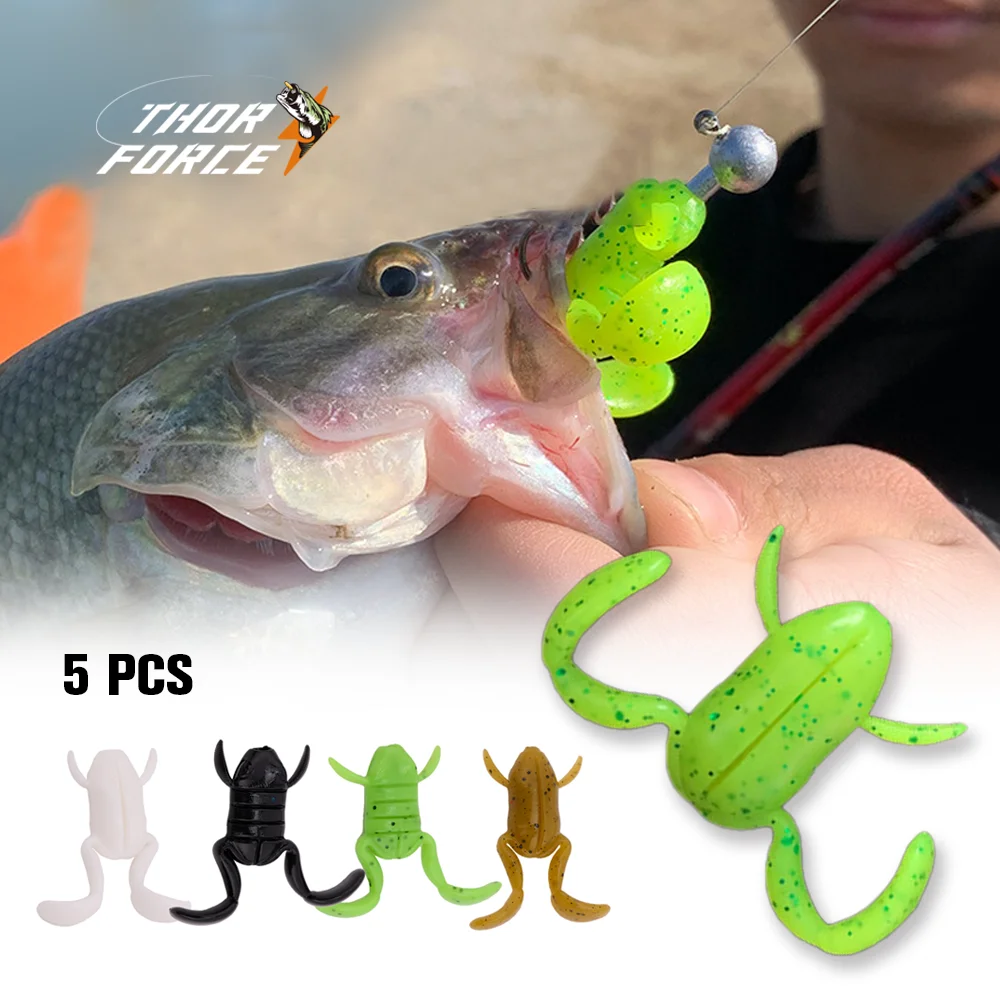 5PCS Pedal Frog Fishing Lure Topwater Soft Lure Bass Blackfish Artificial Mandarin Surfacer Water Lure Snakehead Bass Soft Bait