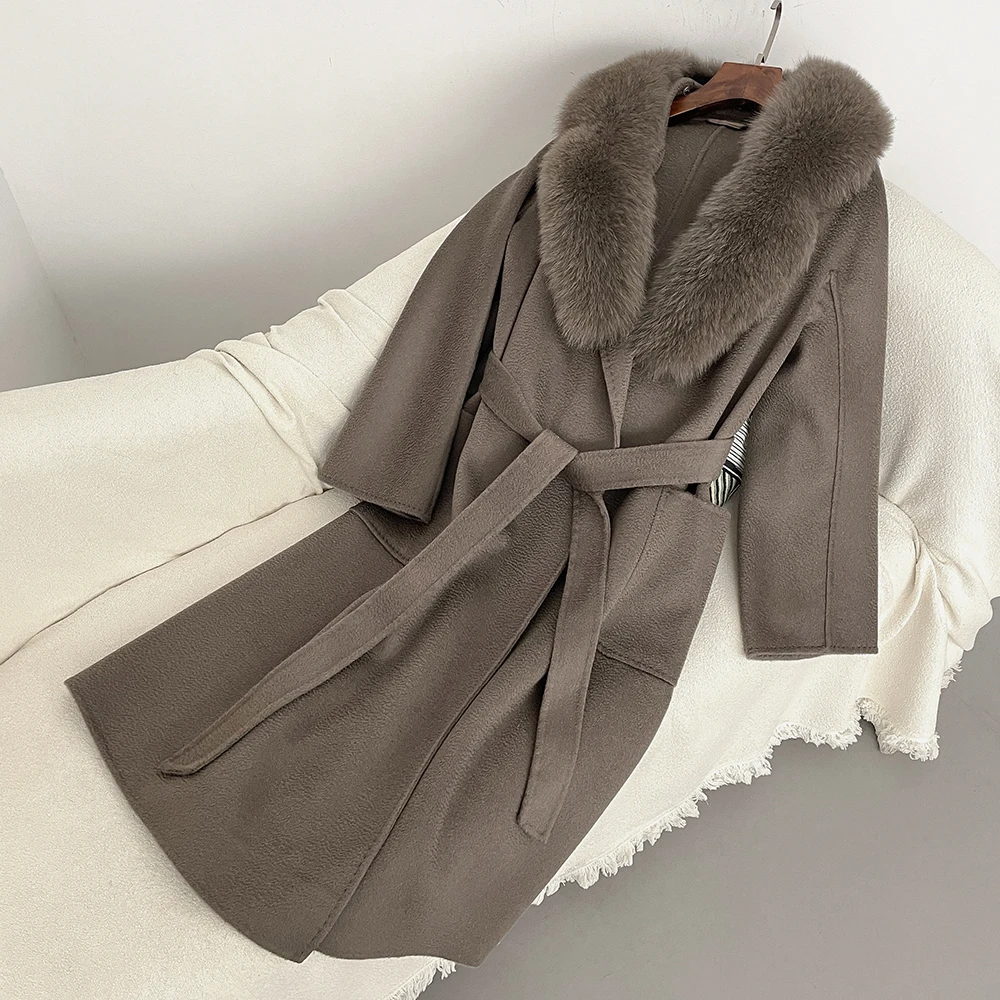 

OFTBUY Fur Coat Women Winter Wool Woolen Long Fur Ladies Natural Real Fox Fur Collar Jacket Women Warm Outerwear 2024 Casual