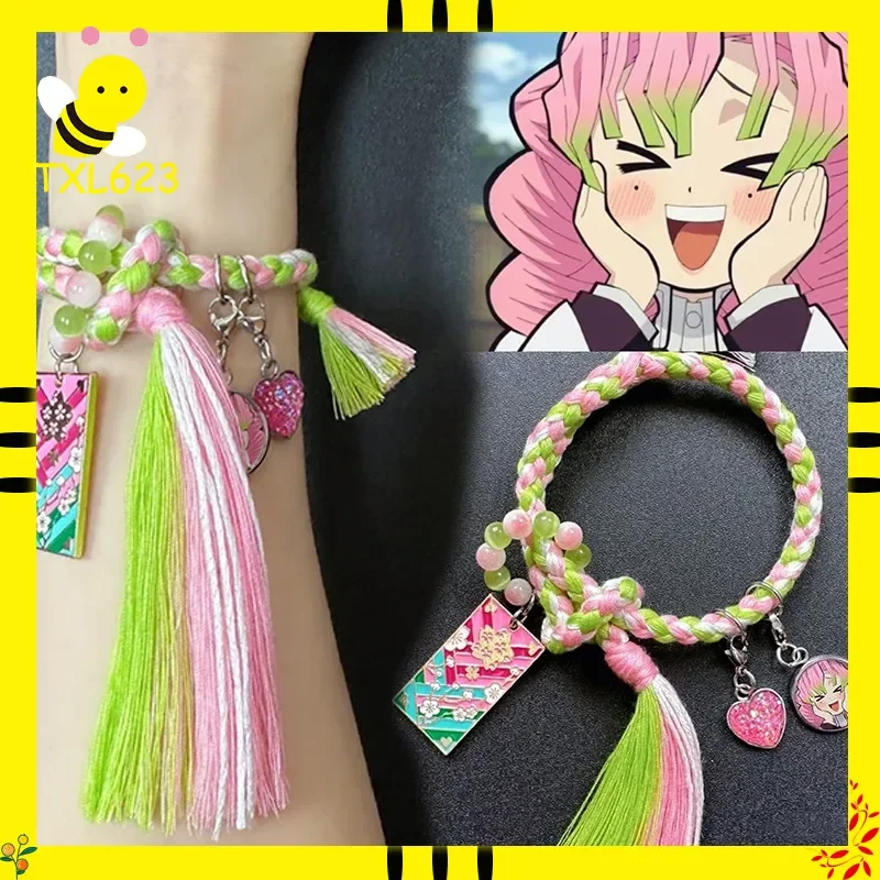 Anime demon slayer cosplay dos desenhos animados pulseira conjunto circunferência da mão 14-16cm tecido ornamento acessório para presente da mascote