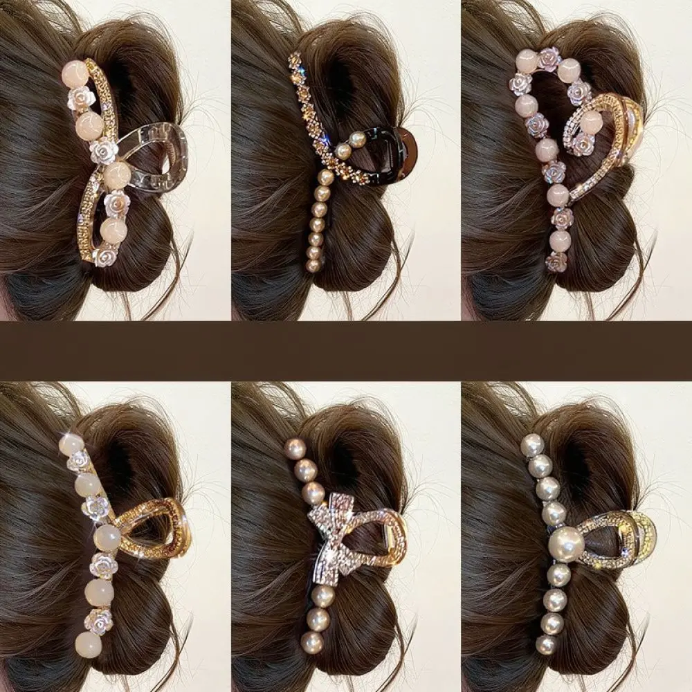 Chic Large Hair Claw Clip For Women Elegant Rhinestone Fashion Barrettes Metal Geometric Hair Styling Accessories For Party