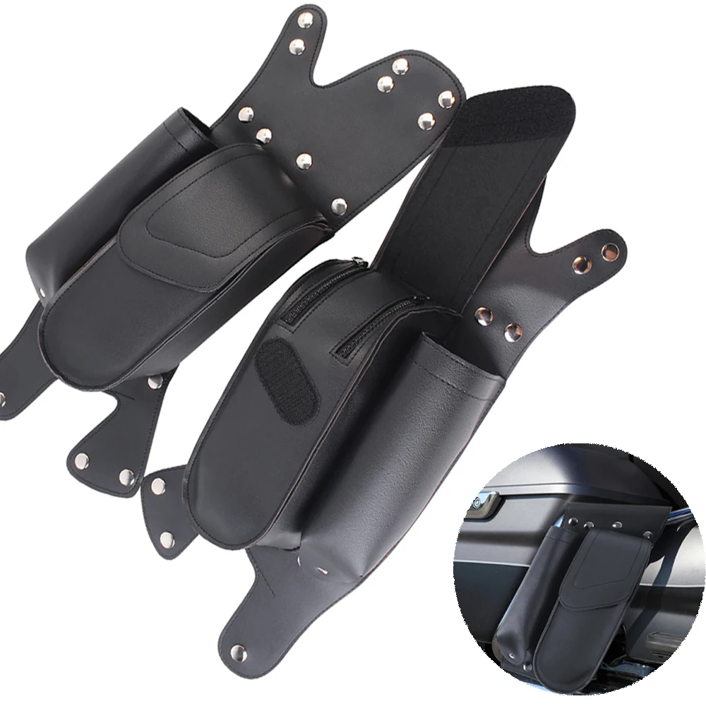 

Motorcycle Black Pair Saddlebag Guard Crash Bar Bag Water Bottle Holder For Harley Touring All models