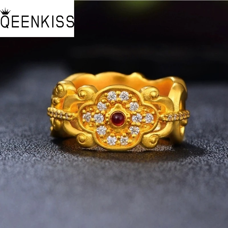 

QEENKISS 24KT Gold Vintage Ring For Women Fine Jewelry Wholesale Wedding Party Birthday Bride Mother Girlfriend Lady Gift RG5201