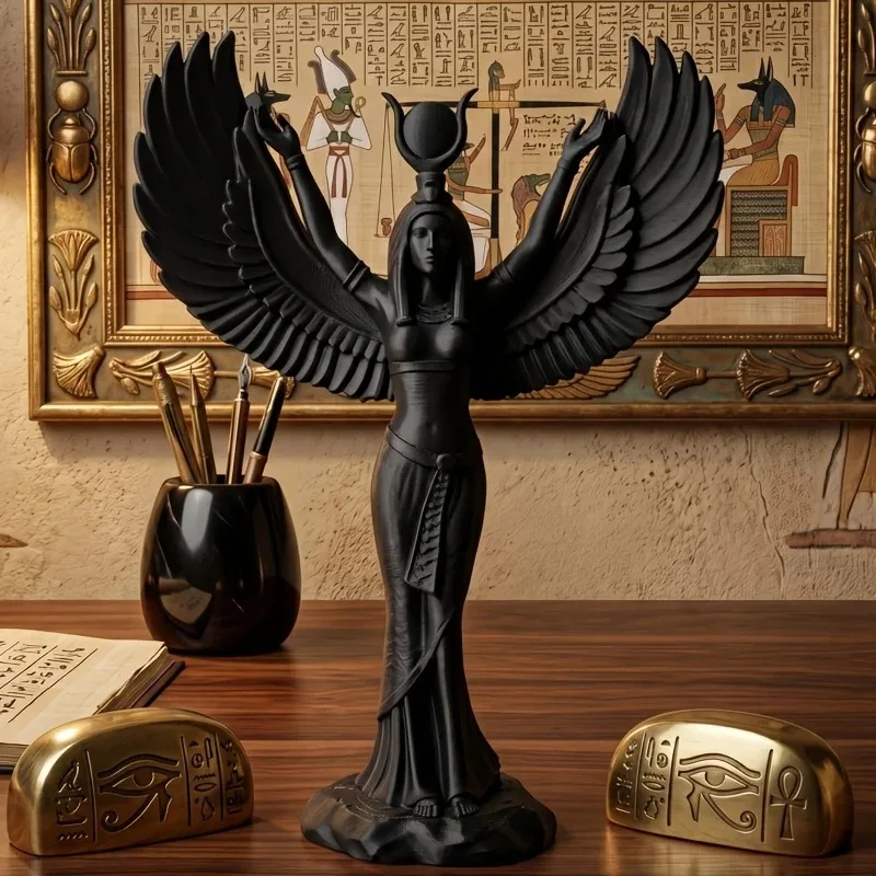 Ancient Egyptian Mythology Style Isis Goddess Ornament, Mysterious Winged Goddess Statue Ornament, Mysterious Dark Style Goddess