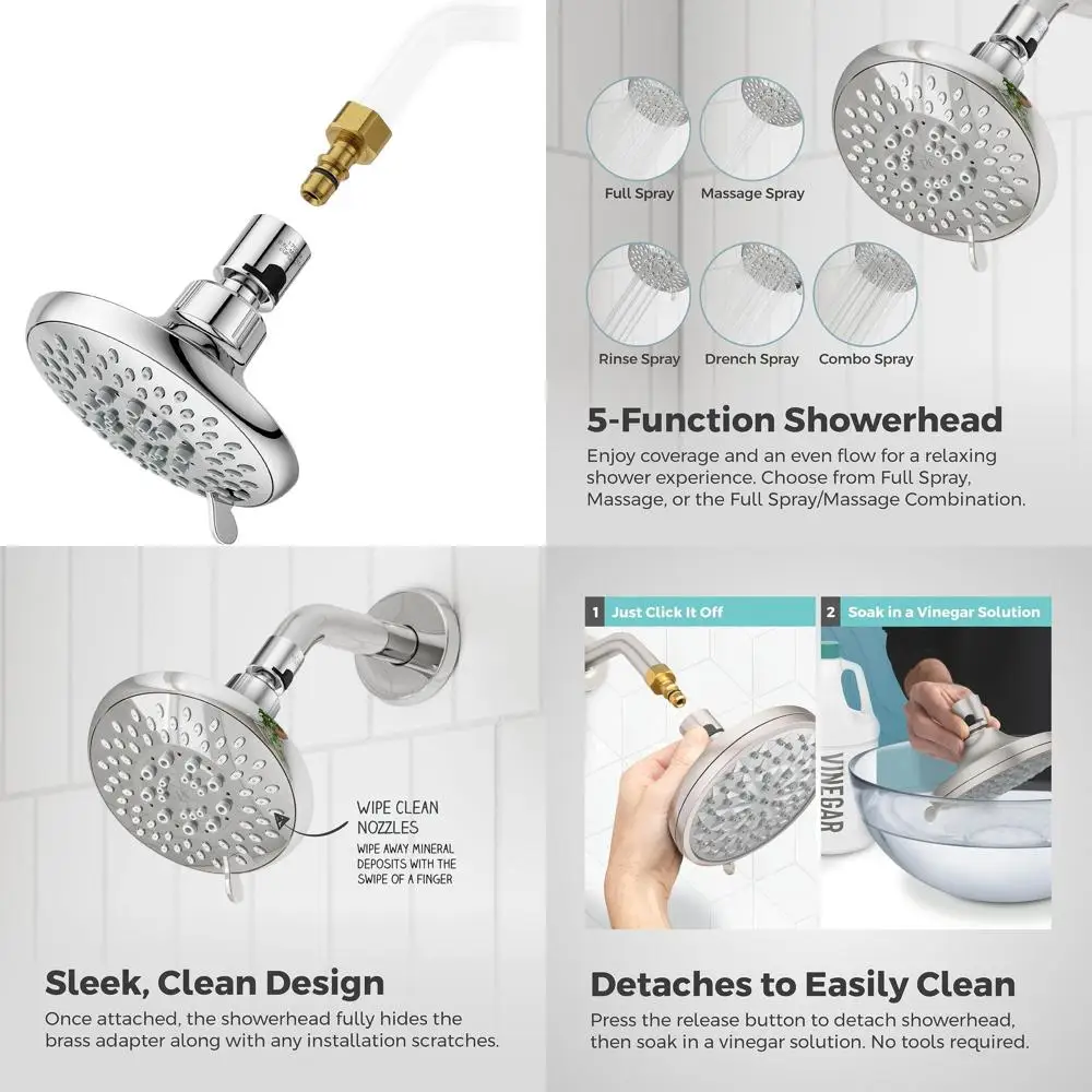 

5-Function Universal Shower Head with Quick Connect, Round, 1.75 GPM, Polished Chrome