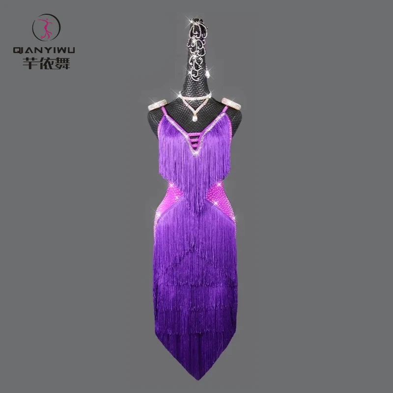 

Latin Dance Costume Dress For Prom Stand Ballroom Skirt Women Match Stage Tassel Clothes Female Sports Suit Line Girl Party Wear